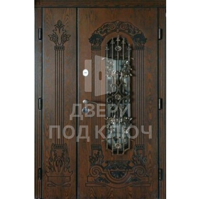 Железная уличная парадная дверь со стеклом для дома ДПК-11288